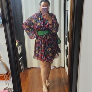 Plus Size Floral Print Mini Dress With Smocking